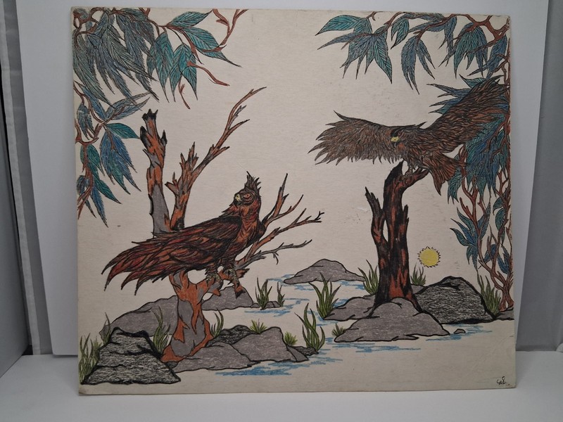 Original Eagle Bird Drawing on Board Nature Wildlife Art Signed Vintage Style