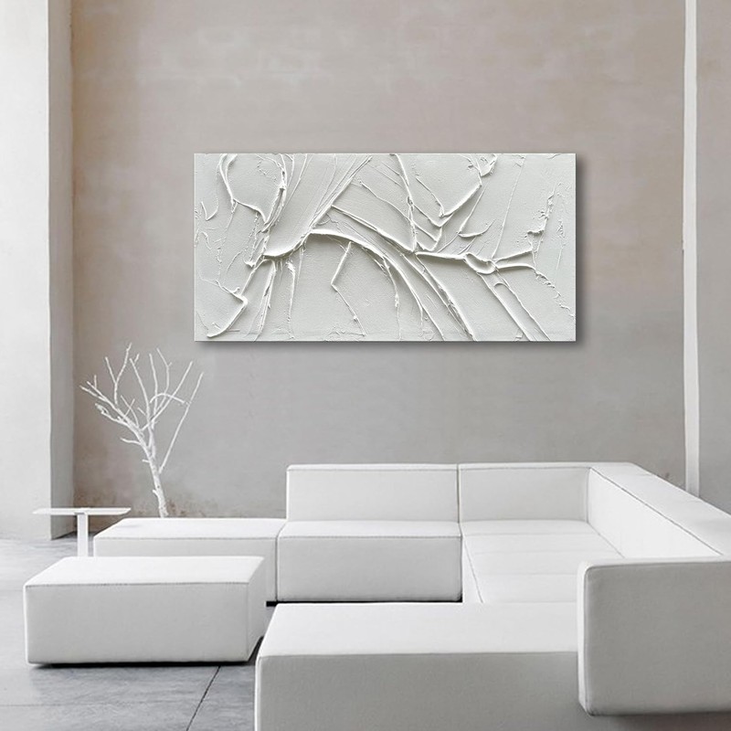 Hand-Painted 30x60 Inch Thick Texture White Oil Painting - Contemporary Art gallery