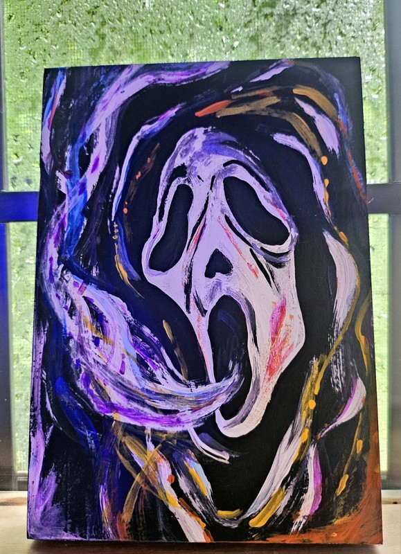 Ghostface Scream Smoke, Abstract ACRYLIC, Photo Board, Paper ON Block, 4×6