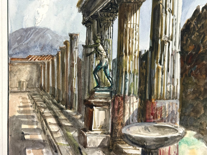 GIOVANNI GALLO ORIGINAL WATERCOLOR PAINTING POMPEI TEMPLE RUINS MOUNT VESUVIUS gallery
