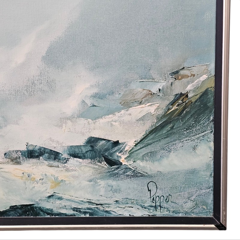 Modernist Seascape by Bob Pepper “White Water” Oil on Canvas” Palette Knife 22" gallery