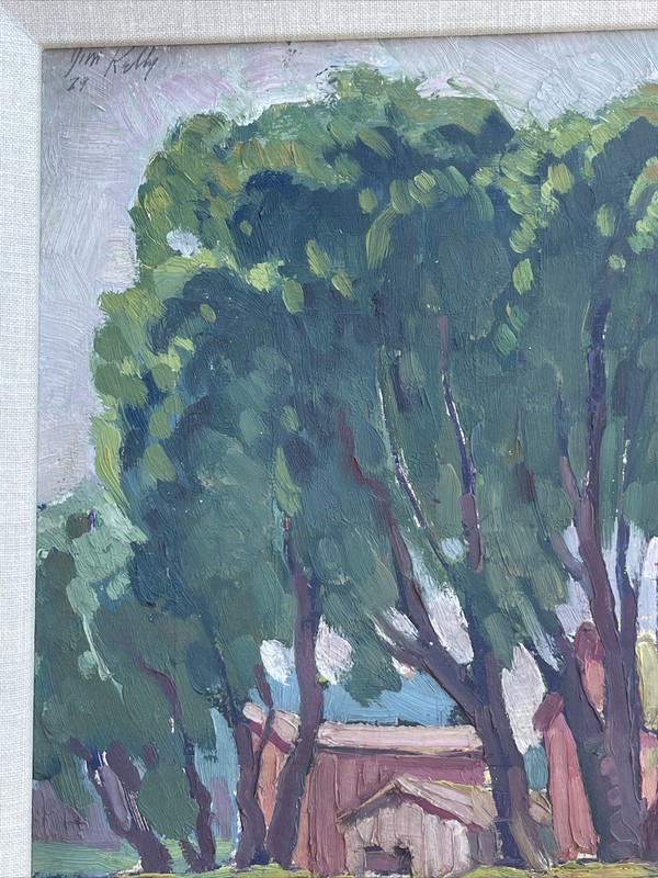 ANTIQUE PAINTING LANDSCAPE LISTED AMERICAN IMPRESSIONIST Kelly 1920’s Signed gallery