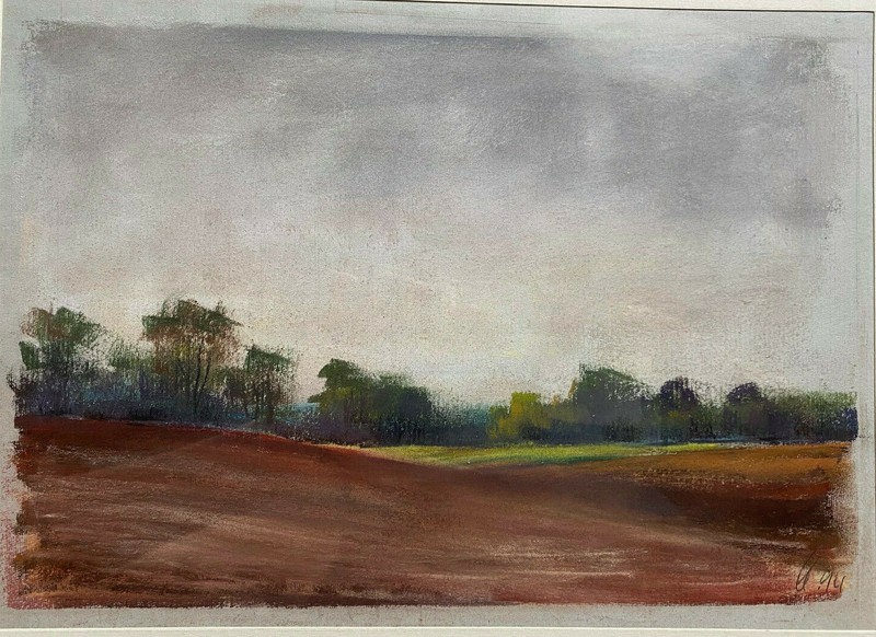 ::FRANZ EHMKE *1928 -2018 BERLIN FIELD TREES EARTH SKY PASTEL SIGNED
