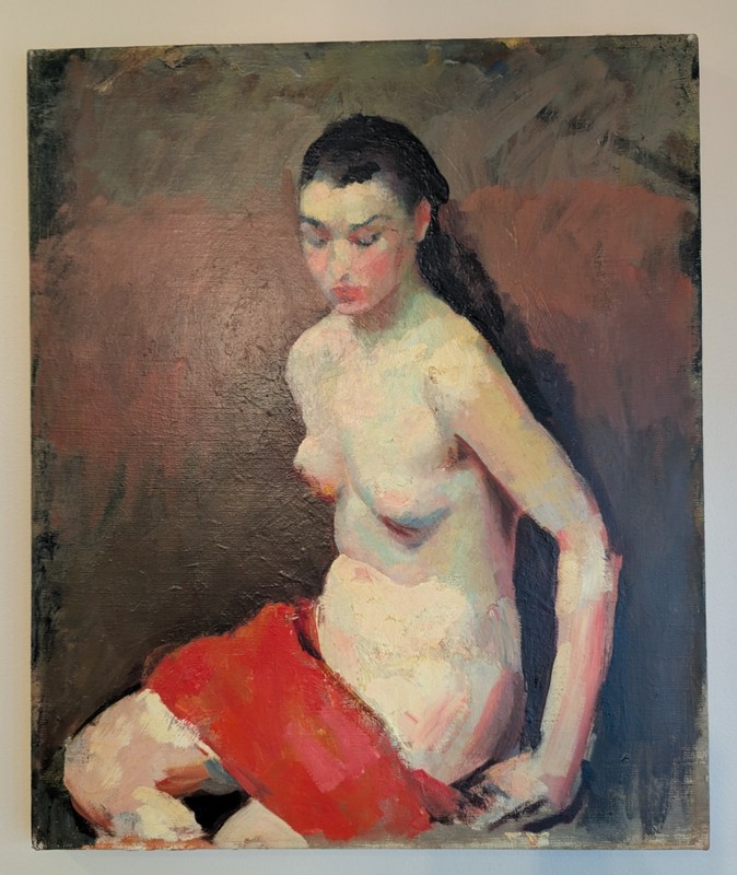 Vtg American Oil Painting Modernism Impressionism Female Nude Figural Woman MCM