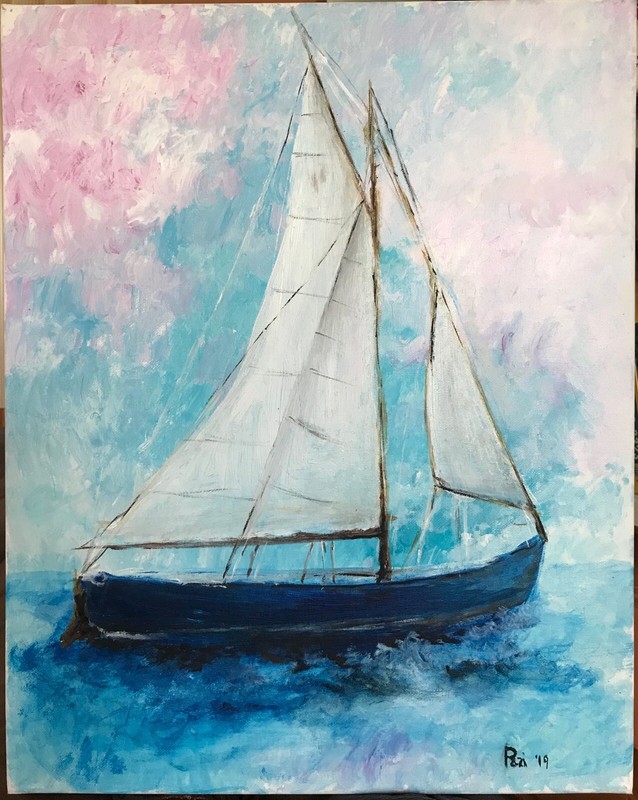 Peaceful Sailing Ship Acrylic Painting 18 x 15 inches canvas gallery