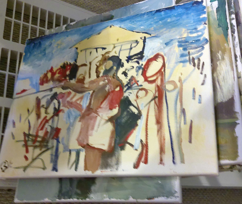 Rome Greece Figures In Cityscape Cubist Abstract Oil Painting on Canvas 16″x20″