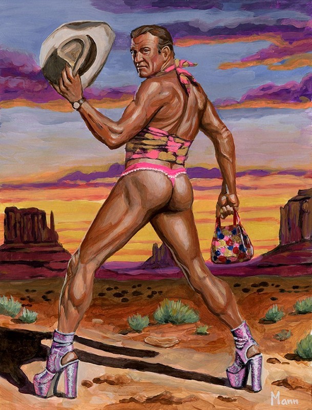 Mann Art Nude Male JOHN WAYNE In Drag Original Painting Acrylic on Paper Gay Int