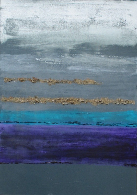 100x70x4cm Oil Painting Original on Canvas Abstract with Gold Spatulated Grey Blue