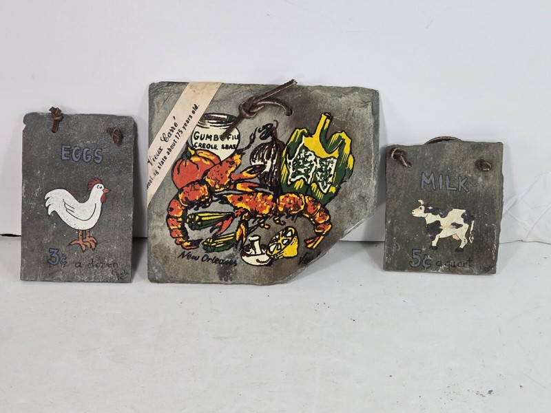 Vintage Handpainted Slate Historical New Orleans Roof Tiles Signed And Dated