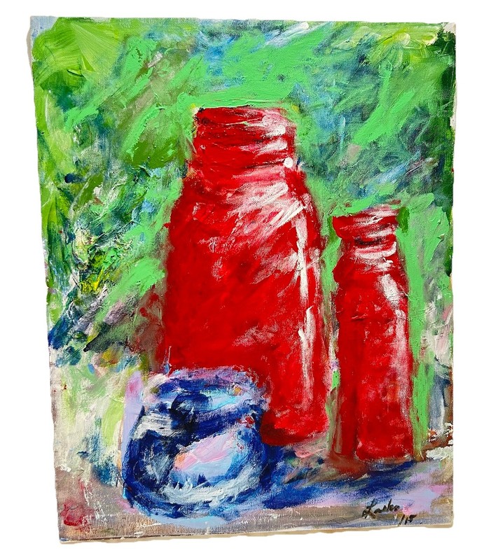Original Double Sided Canvas Painting Still Life Portrait On Reverse Framed