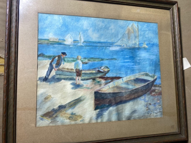 Marguerite Downing Savage (1879 – 1976) «Seaside Scene» Watercolor Painting