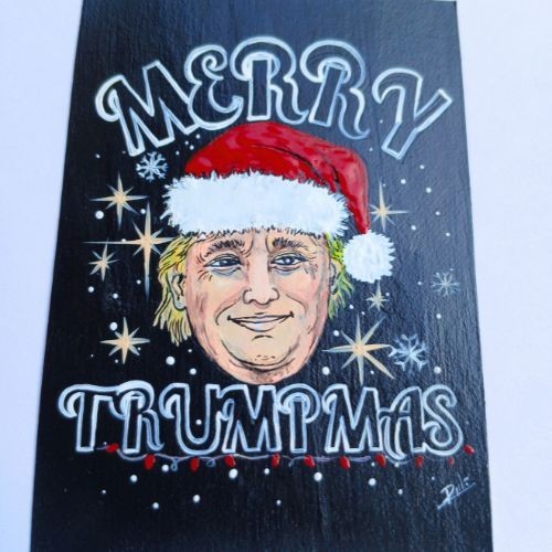 ACEO Original Christmas & TRUMP USA 2025 TRADING Pop Art Card Painting NEW OOAK gallery