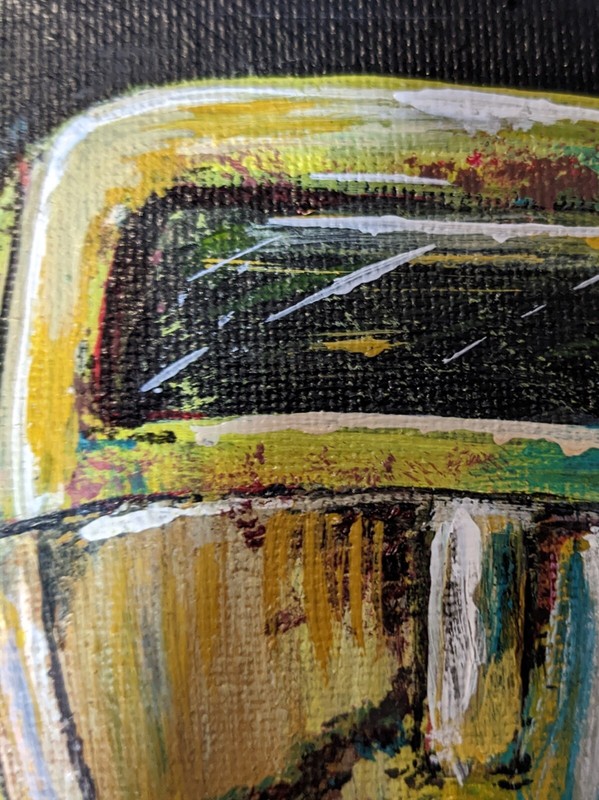 ORIGINAL PAINTING on Canvas 4" x 6" Vintage Volkswagen Beetle Bug Yellow gallery