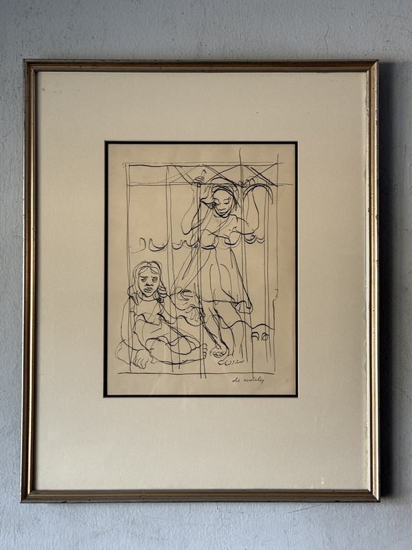 FRANCIS DE ERDELY ANTIQUE MODERN ABSTRACT WOMAN INK DRAWING PAINTING OLD ART 50s gallery