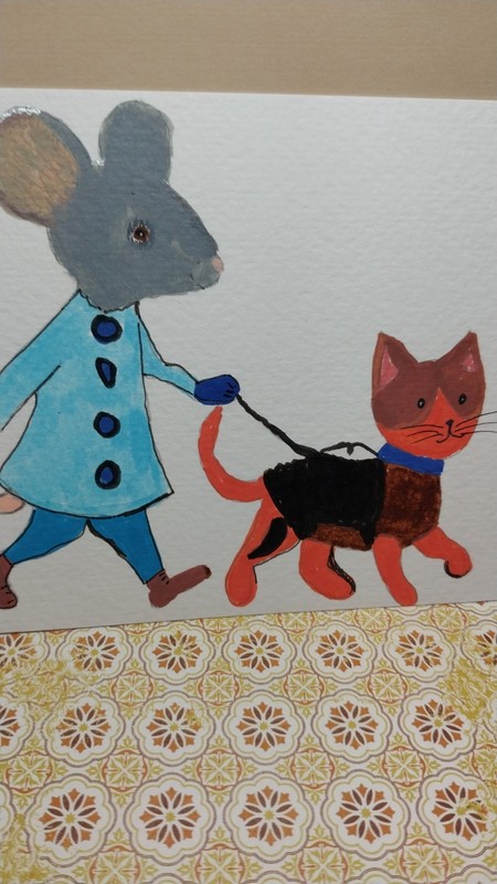 GAT Expressionism Original Painting 4x6 Whimsical Animals Mouse Walking Cat 🐈 gallery