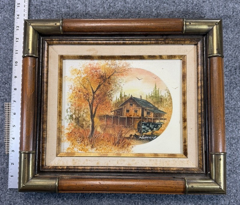 Beautiful Original Painting Fall Scene Vintage Wood/Brass Frame- Signed: Nathan gallery
