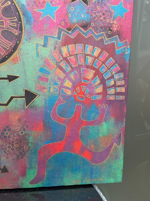 Ruth Secunda Symbolic Abstract Paintings Cosmic Mythic Canvas Pair Signed gallery