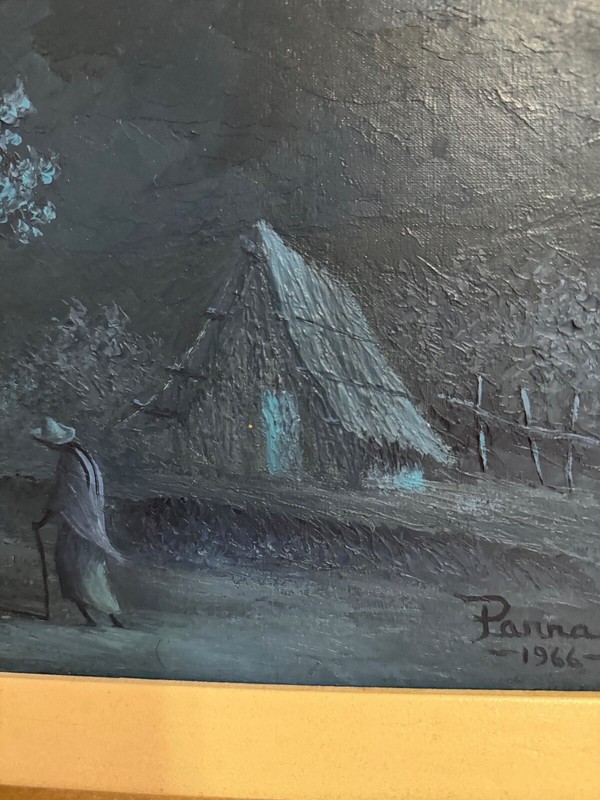 Vtg Mid Century 1966 Oscar Parra Signed Oil Painting Tarde Azul Blue Afternoon gallery