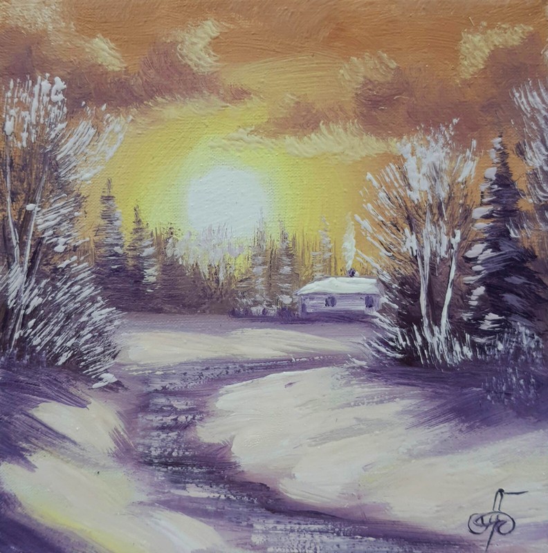 Gift Original Hand Painted Wall Art Home Decor Winter Painting Ukrainian Artist