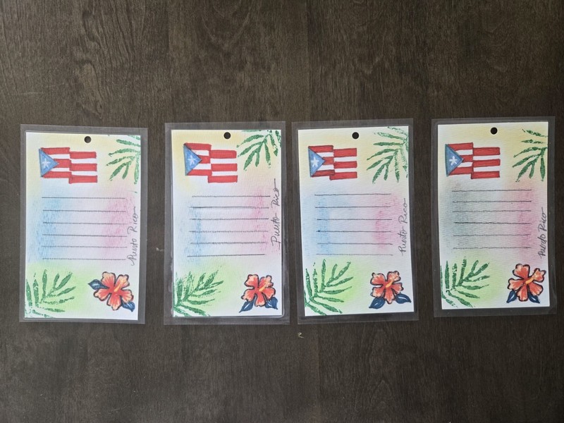 Puerto Rico. Luggage tags and more. P.R. Original Art PAINTING By M. Ortiz
