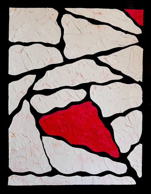 Textured Minimal Abstract Painting Black White Red Modern Wall Art, Contemporary