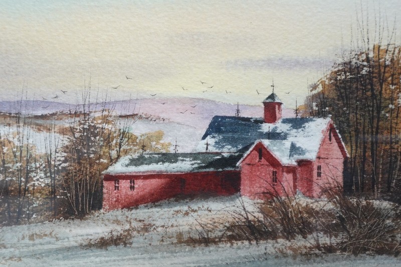 1984 Original Watercolor Michael J. Weber Matted Framed 'Winter Twilight' gallery