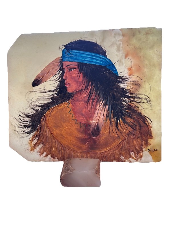 Native American Hand Painted on Marble Artist “Arturo” Signed