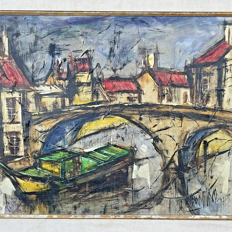 Jean Claude Mayodon (1938-1981) Impressionist Painting City River Bridge Scene gallery