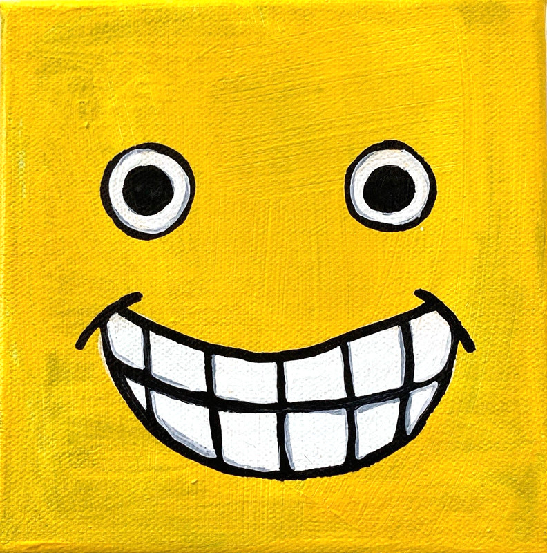 SLOOG Original Art Colorful Pop Art Painting on Canvas 6×6 Happy Fun Face Yellow