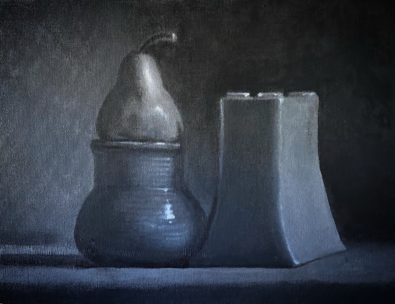 Pear Vase and Block original academic realism still life oil painting art