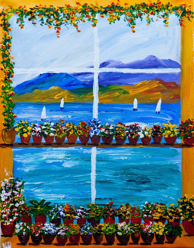 My Window Garden landscape Natasha Petrosova original painting 11×14 inch