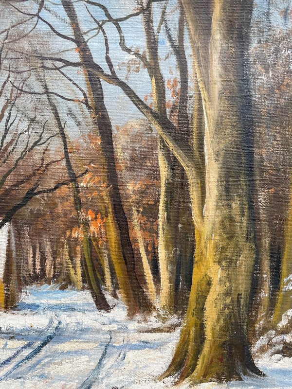 Impressionist Winter Landscape Forest House in Forest Oil Painting 99.5x69.5cm gallery