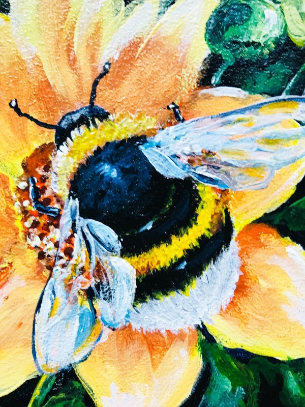 Bee Painting Mini 6 x 6" Bumblebee Original Artwork Book shelf decor gallery