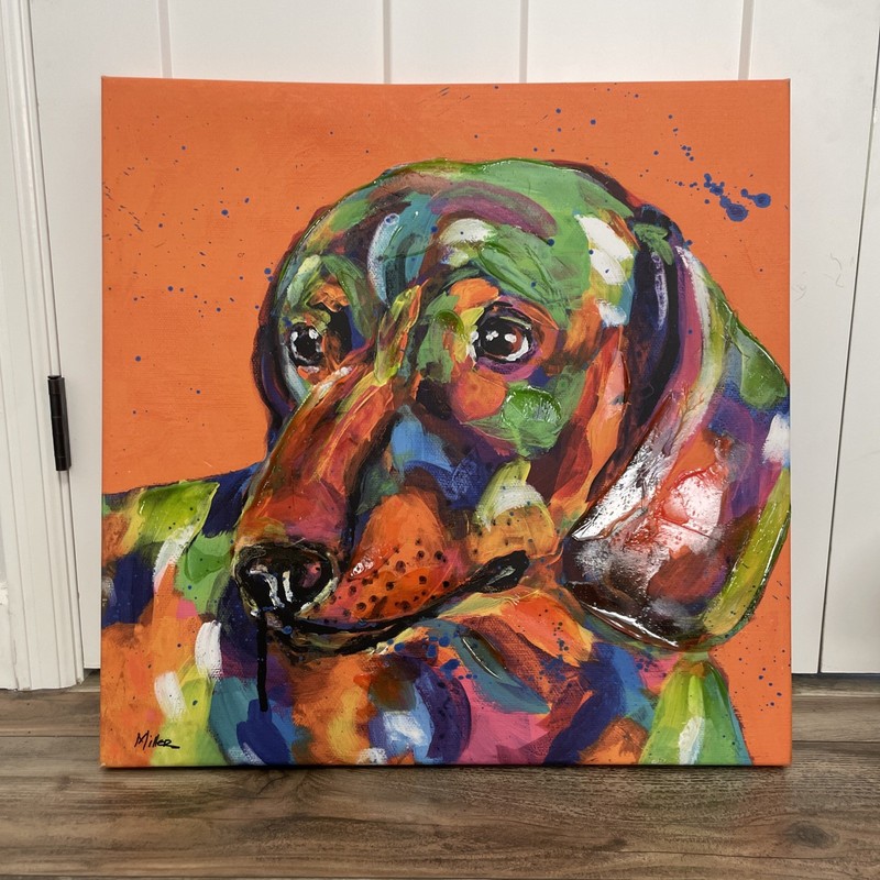 Dacshaund by Tracy Miller- Painting hand-embellished giclée Bright Colorful