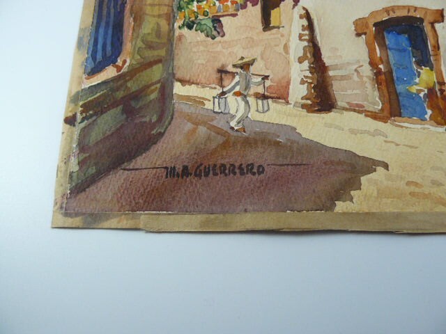 ORIGINAL WATERCOLOR M.A. GUERRERO GREAT CONDITION MEXICAN TOWN gallery