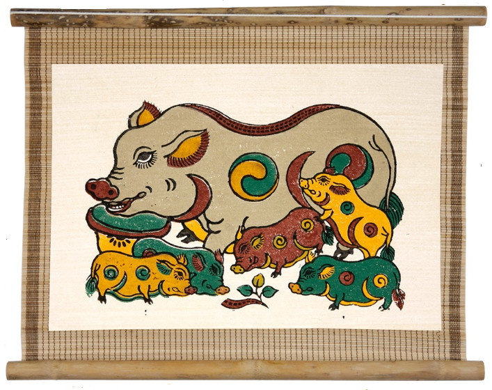 Dong Ho Folk Art Painting Do Mulberry Paper Brown Authentic Vietnamese Tradition