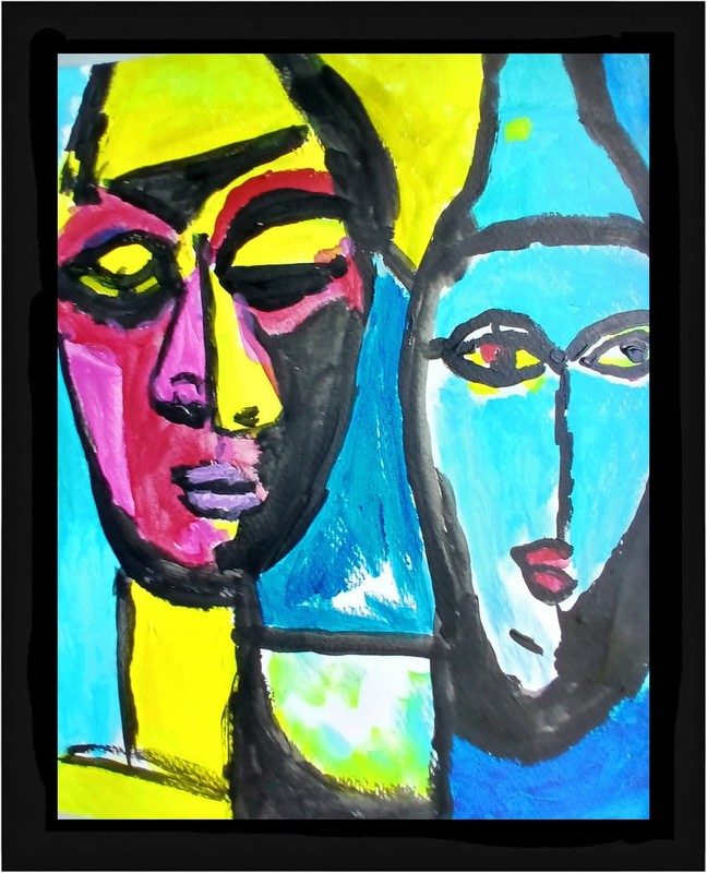 Expressionism/Abstract Happy Couple Signed 11x14 Colorful Hand Made Art Painting