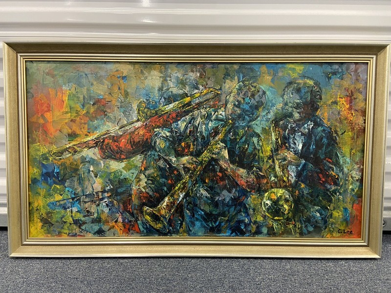 Clifford Lee (American 1926-1985) “Jazz Musicians” Oil on Canvas Signed LR Nice!