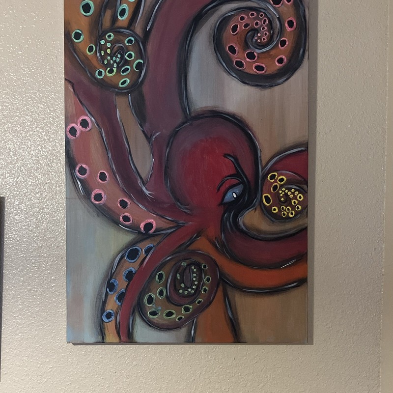 Abstract Contemporary Octopus Painting on Canvas/Panel, Multicolor Unframed