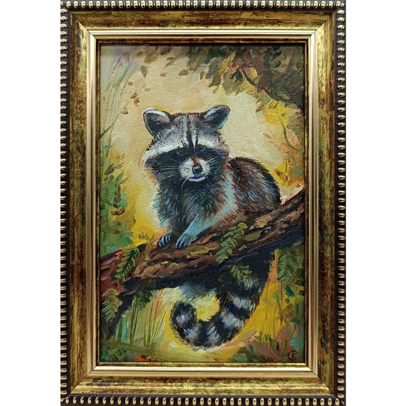 Original Oil Painting Raccoon Art Animal Raccoon Painting 4×6 inches