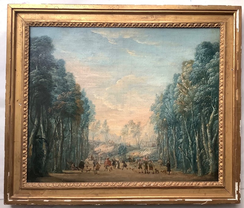 MOREAU circle – Antique French Baroque Oil Canvas 1780’s – Park of VERSAILLES