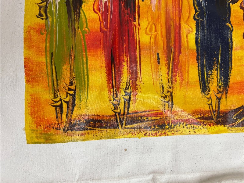 ORIGINAL Oil Acrylic PAINTING On Canvas Signed By Sawe Tribal Masai Art 9x9 gallery