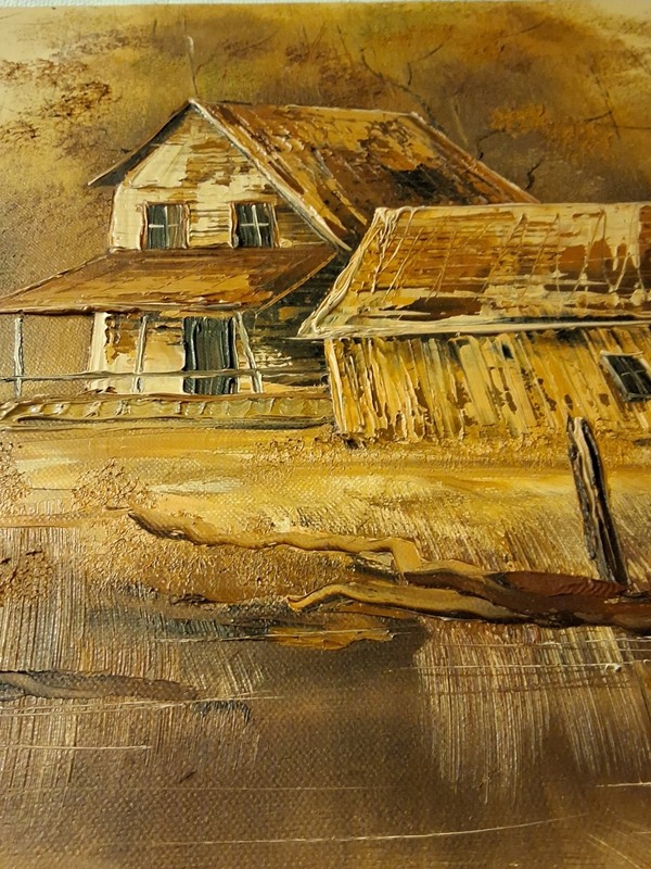Rustic cabin in the woods very thick paint beautifully done signed Will gallery