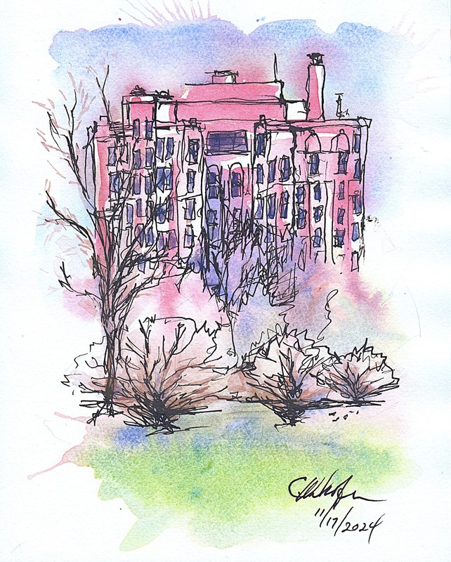 Wyndham Apartments Sheridan Road Chicago Ink & Wash Painting 8 X 10 W23