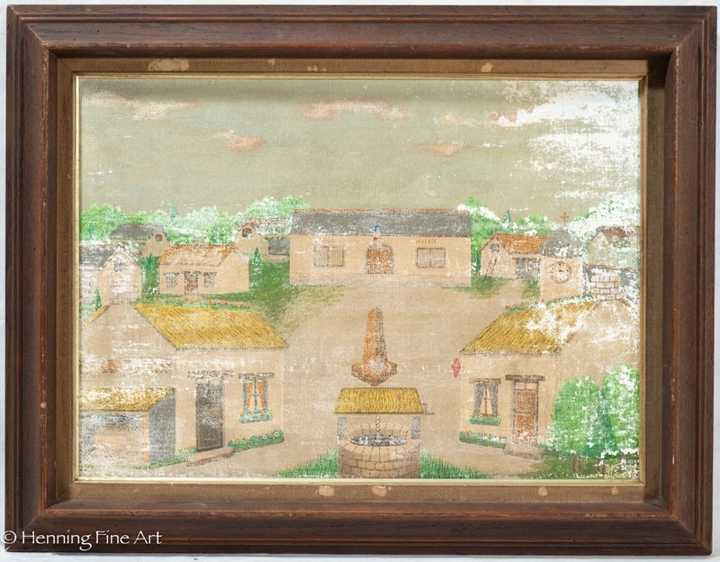 Vintage Julien Trocherie French Oil Painting Paris Village w/ Provenance Damaged