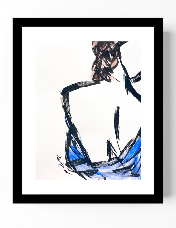 Guajardo Art: Blue Dress Girl 11X8.5 Original Paper Abstract Expressionism