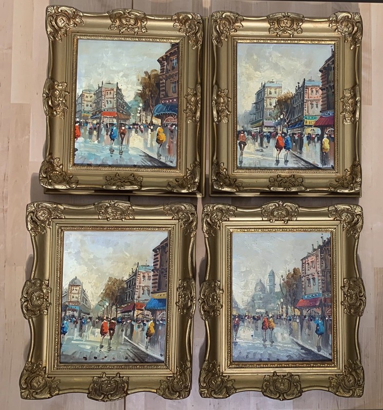 4 ANTONIO DEVITY PARIS FRANCE STREET SCENE PAINTINGS
