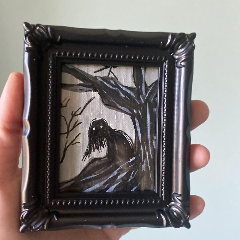 Demon,Ghost,halloween,Original Painting On Paper,3/4,framed,miniature,small,mini