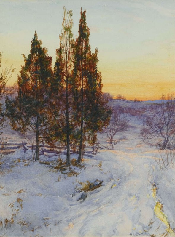 Oil painting nice winter landscape canvas Cedars-at-Twilight-Walter-Launt-Palmer