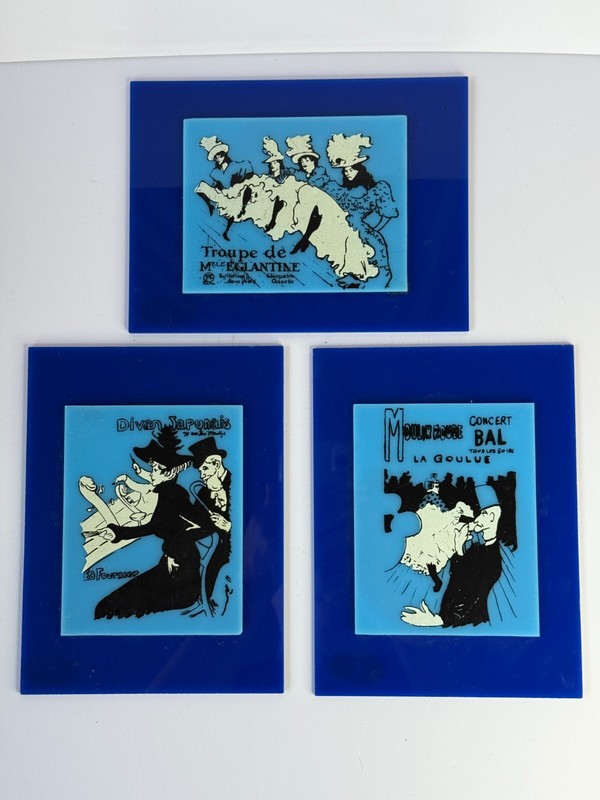 Vintage Lucite Wall Art – Paris Cabaret Reverse Paintings /Set of 3/Made in PA gallery